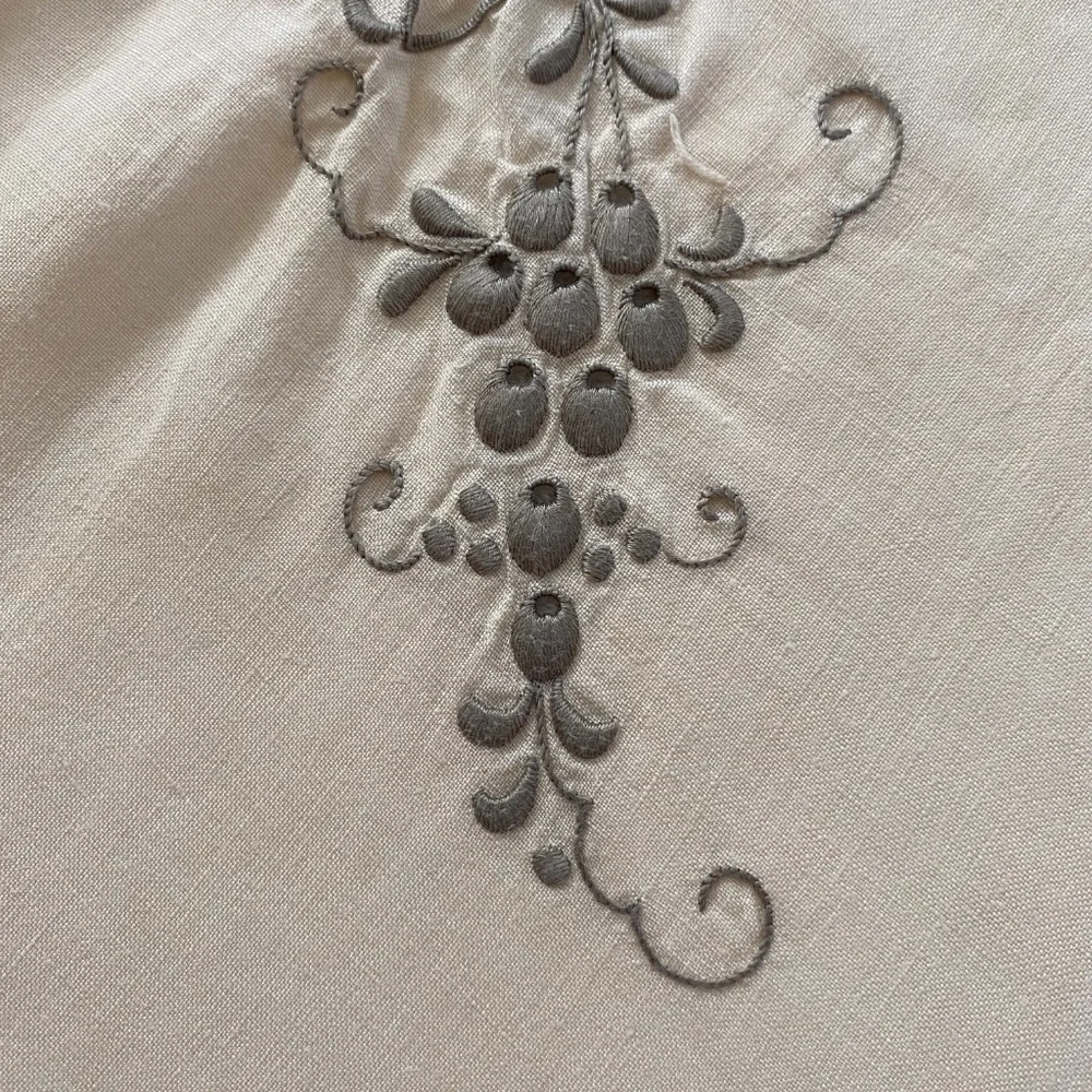 Vintage European Embroidered Floral Grape Vines Tablecloth 65